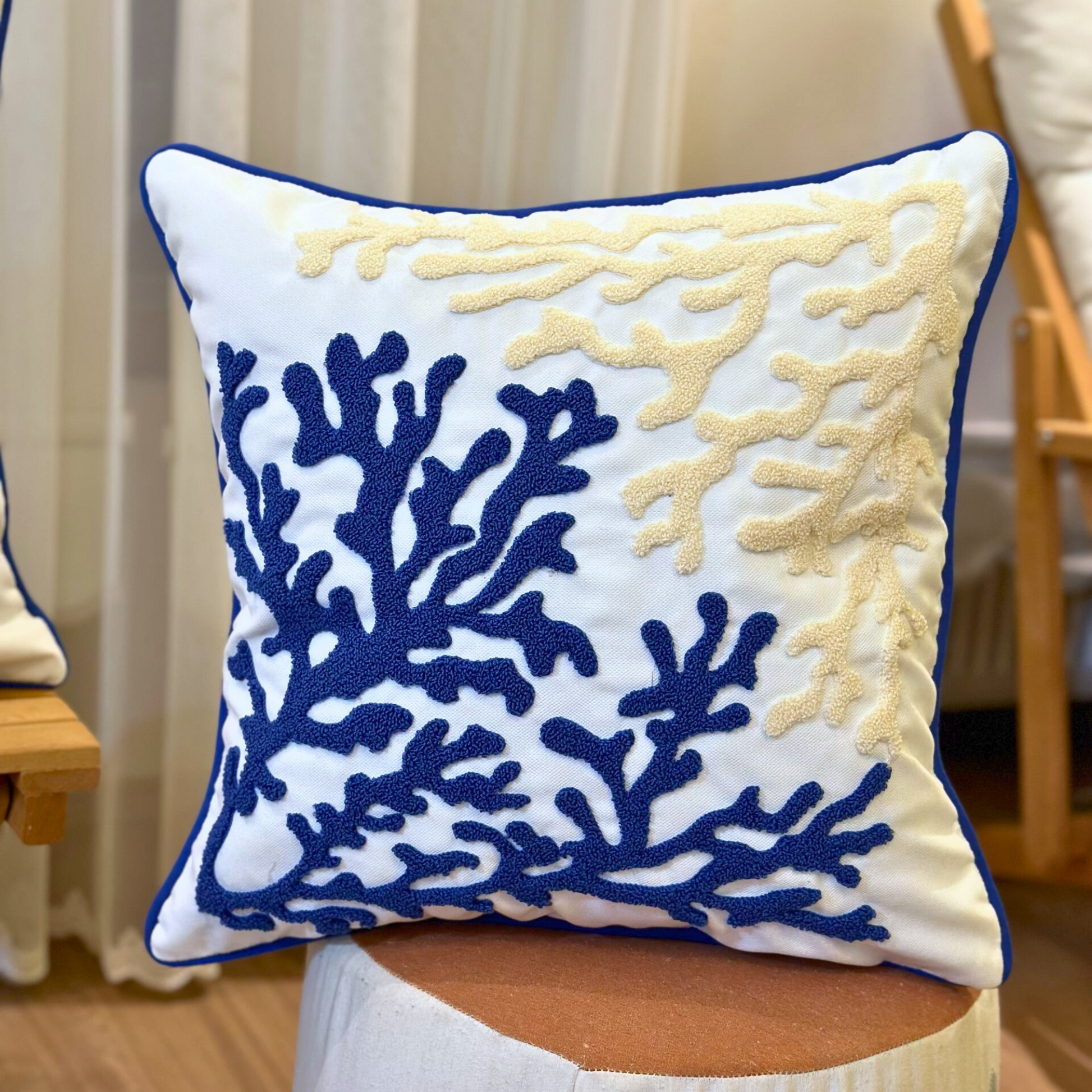 coral-reef-embroidered-pillow-cover-blue-beige-cream-color-punch-needle-pillow-cover