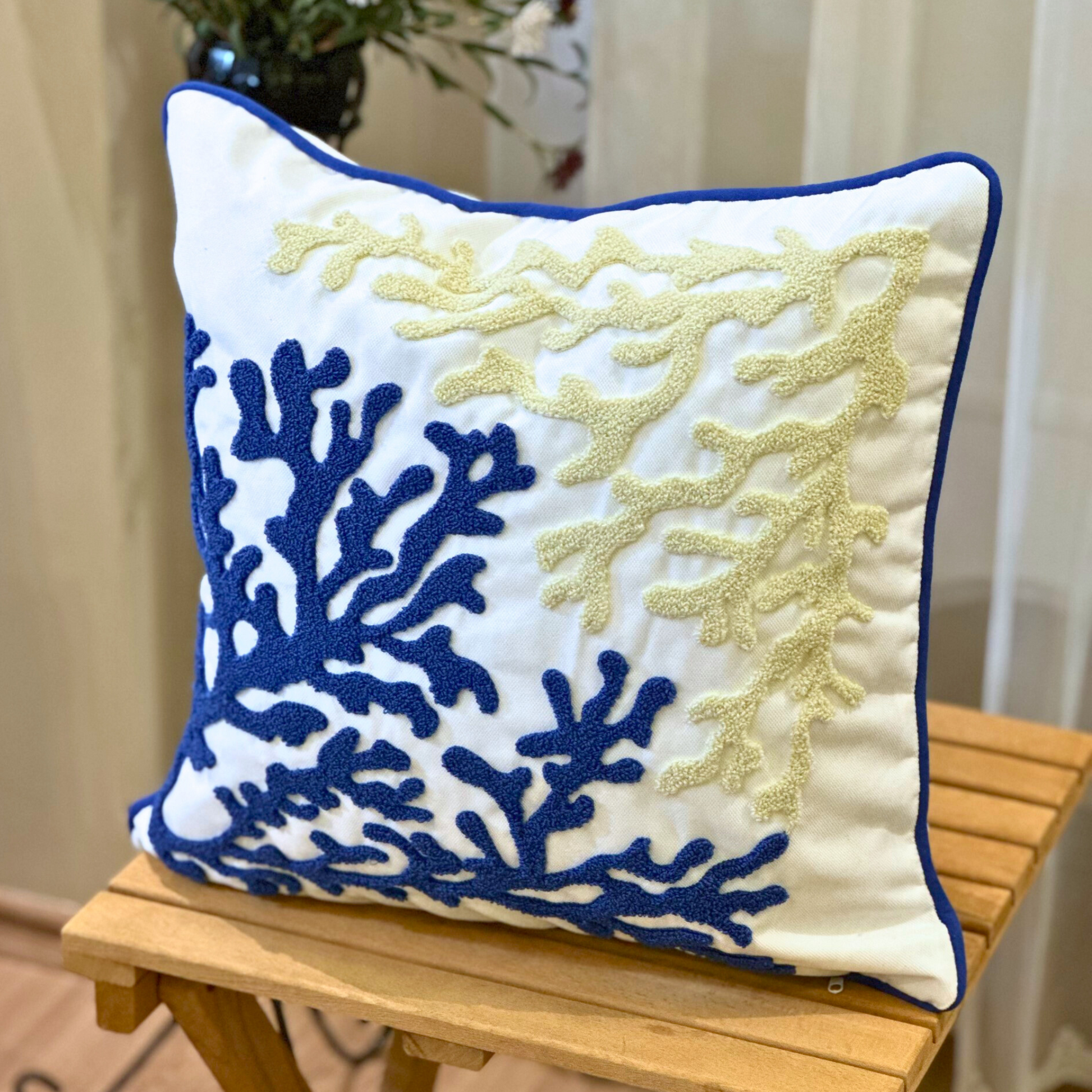 coral-reef-embroidered-pillow-cover-blue-beige-cream-color-punch-needle-pillow-cover