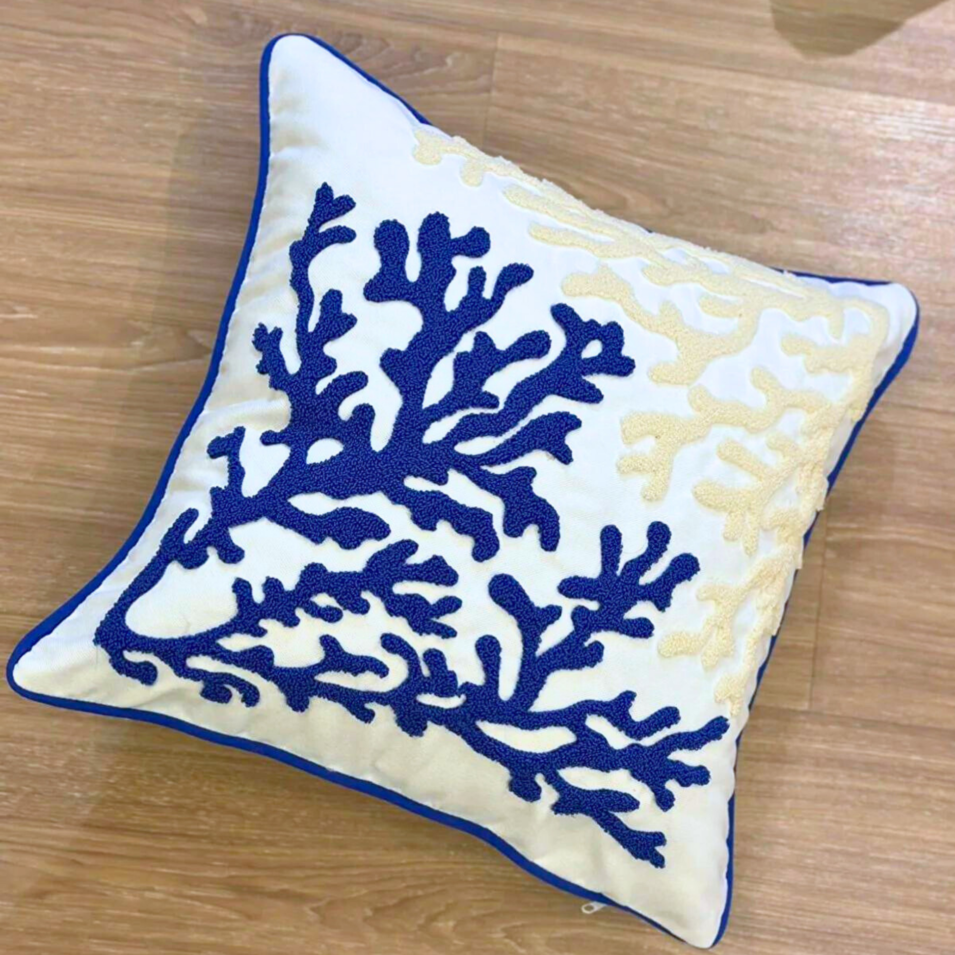 coral-reef-embroidered-pillow-cover-blue-beige-cream-color-punch-needle-pillow-cover