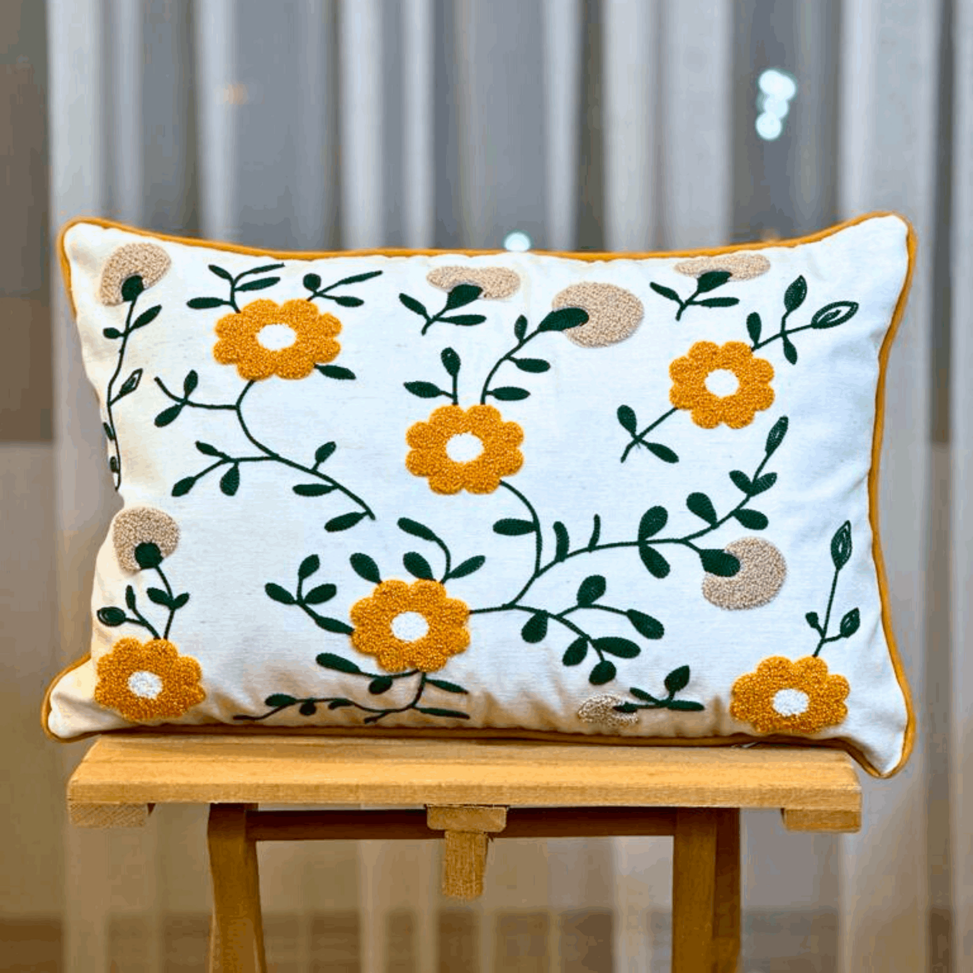 Flower Garden Embroidered Throw Pillow, Multi Colorful Floral Punch Needle Pillow Cover