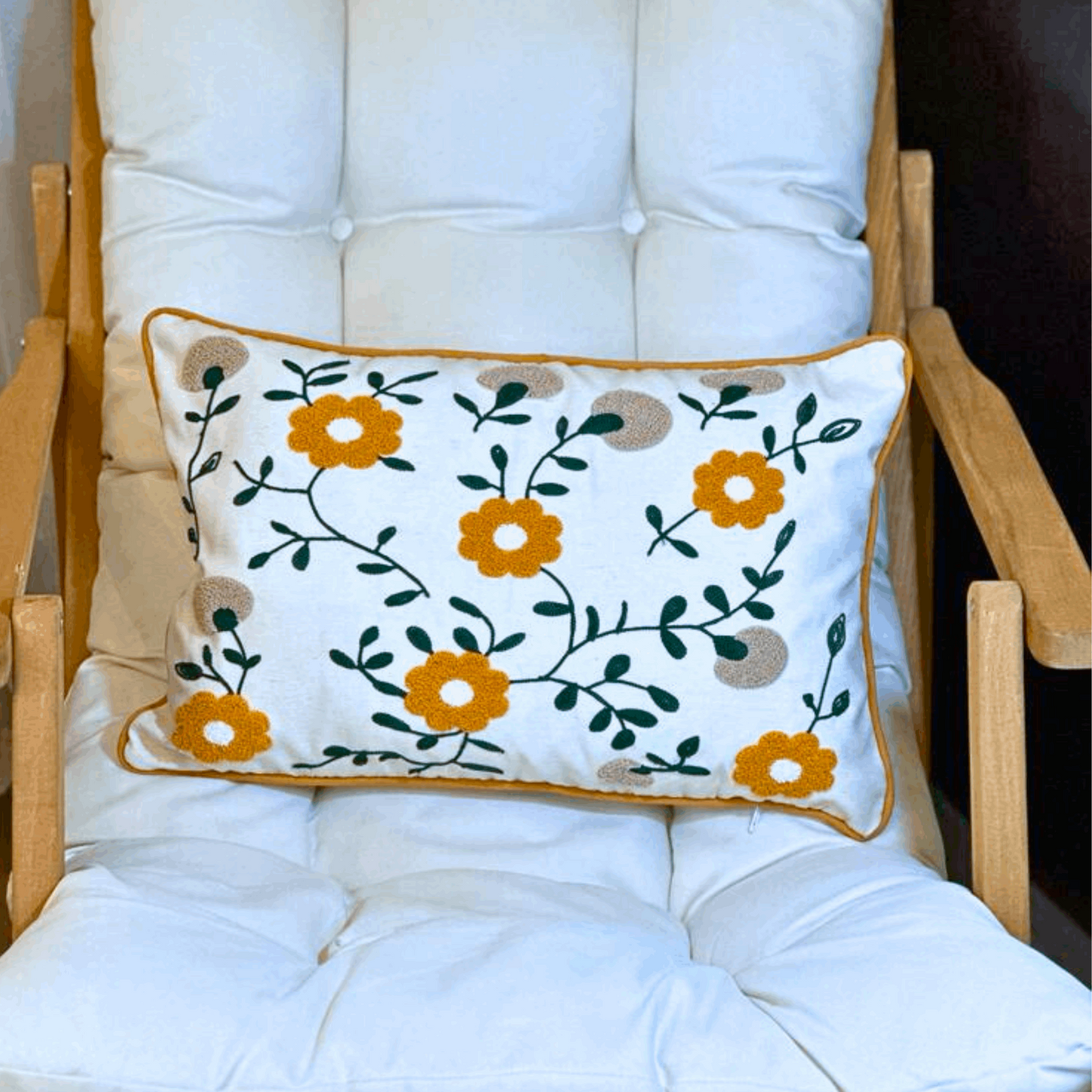 Flower Garden Embroidered Throw Pillow, Multi Colorful Floral Punch Needle Pillow Cover