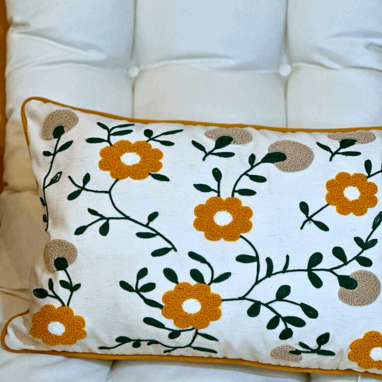 Flower Garden Embroidered Throw Pillow, Multi Colorful Floral Punch Needle Pillow Cover