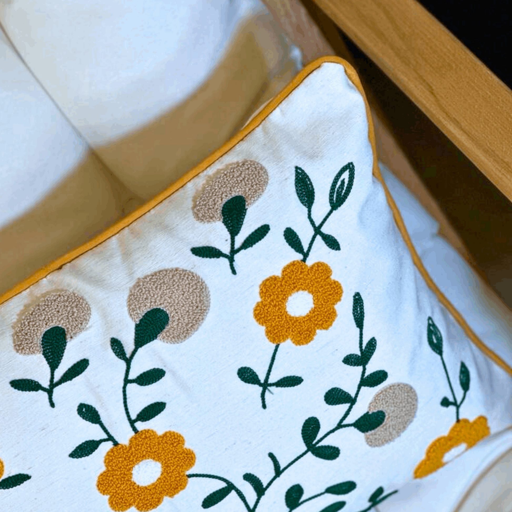 Flower Garden Embroidered Throw Pillow, Multi Colorful Floral Punch Needle Pillow Cover
