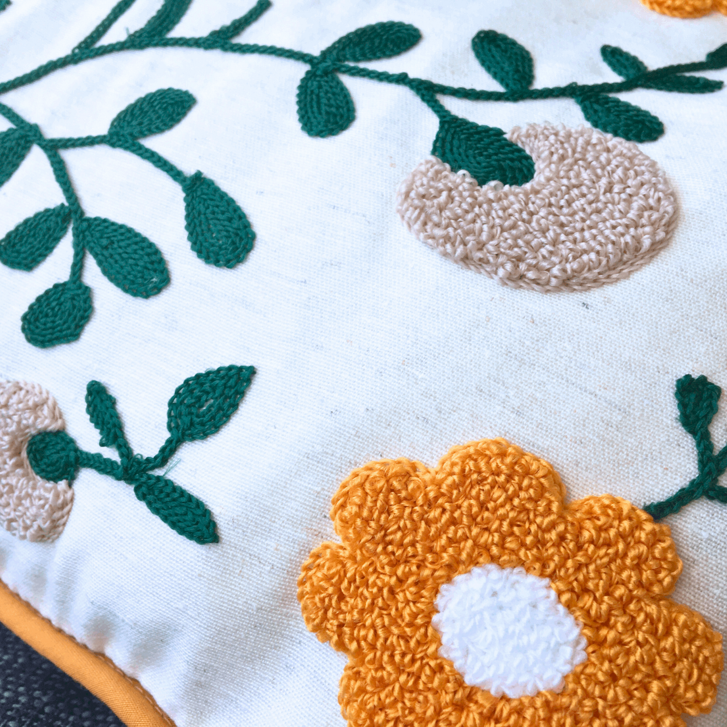 Flower Garden Embroidered Throw Pillow, Multi Colorful Floral Punch Needle Pillow Cover
