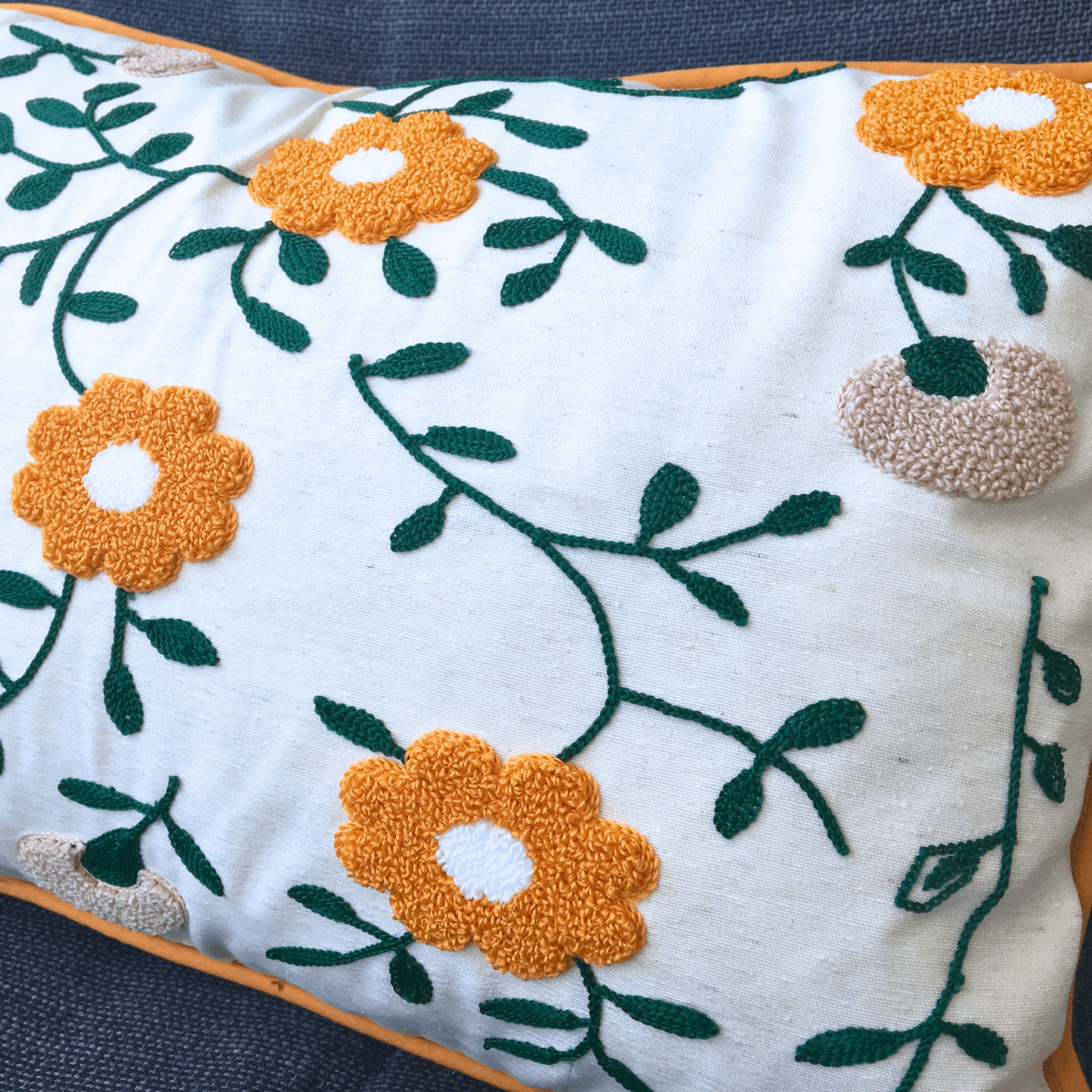 Flower Garden Embroidered Throw Pillow, Multi Colorful Floral Punch Needle Pillow Cover