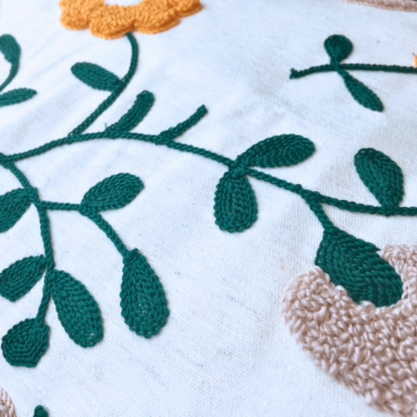 Flower Garden Embroidered Throw Pillow, Multi Colorful Floral Punch Needle Pillow Cover