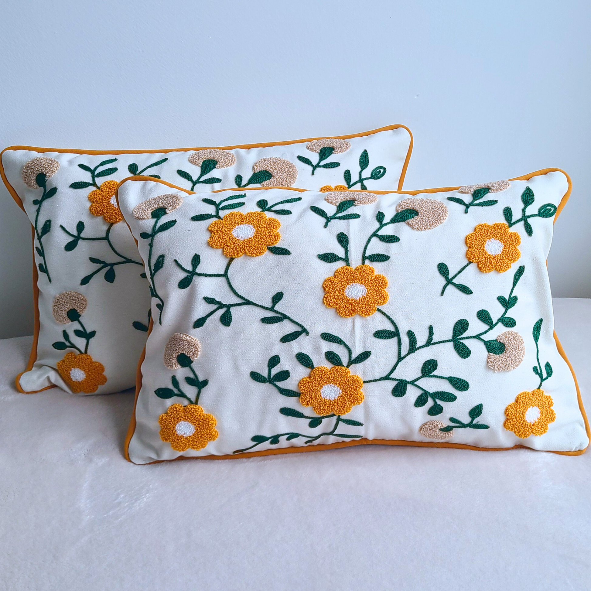 Flower Garden Embroidered Throw Pillow, Multi Colorful Floral Punch Needle Pillow Cover