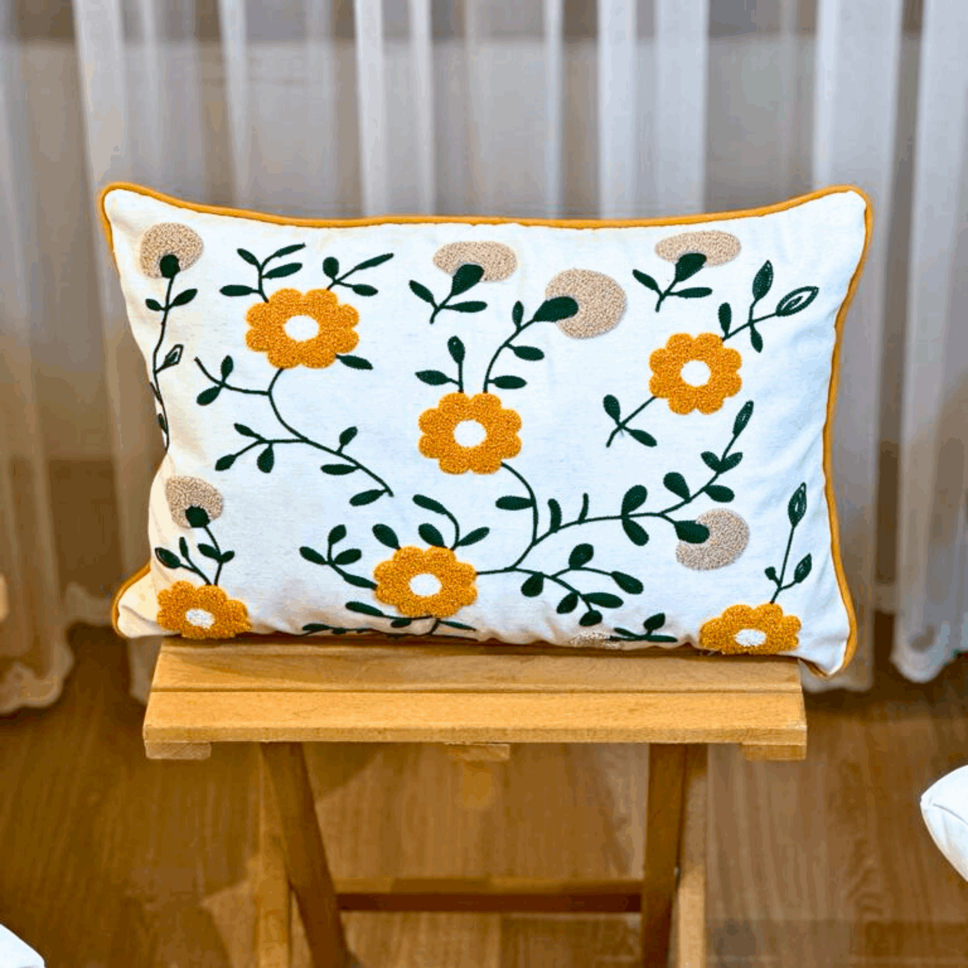 Flower Garden Embroidered Throw Pillow, Multi Colorful Floral Punch Needle Pillow Cover