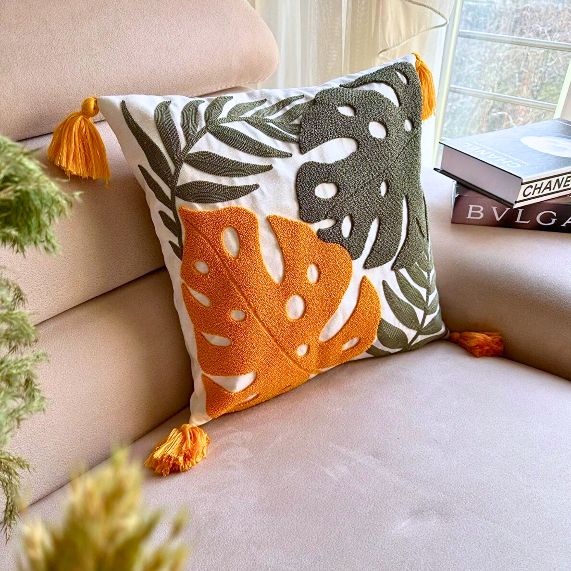 tropical-leaves-embroidered-pillow-cover-colorful-throw-punch-needle-pillow-cover-multi-color-burst-of-colors-pillowcase-unique-gift-idea