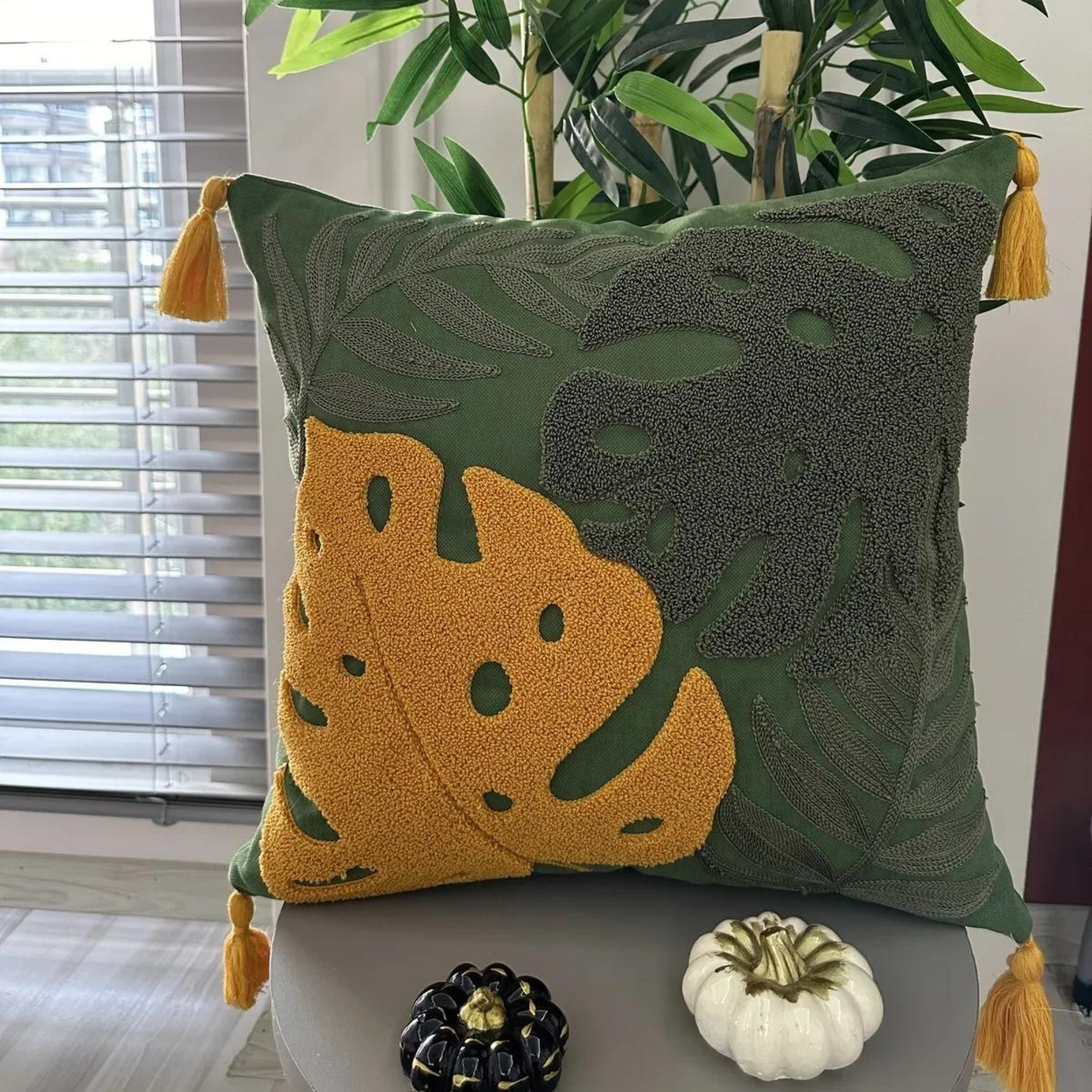 tropical-leaves-embroidered-pillow-cover-colorful-throw-punch-needle-pillow-cover-multi-color-burst-of-colors-pillowcase-unique-gift-idea-1