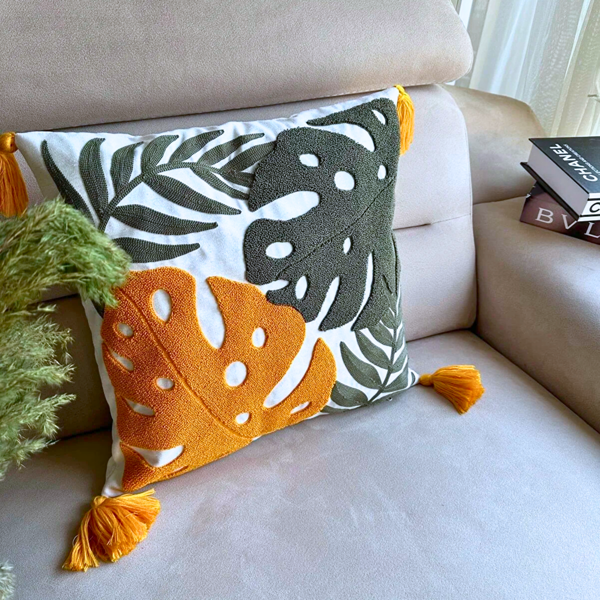 tropical-leaves-embroidered-pillow-cover-colorful-throw-punch-needle-pillow-cover-multi-color-burst-of-colors-pillowcase-unique-gift-idea