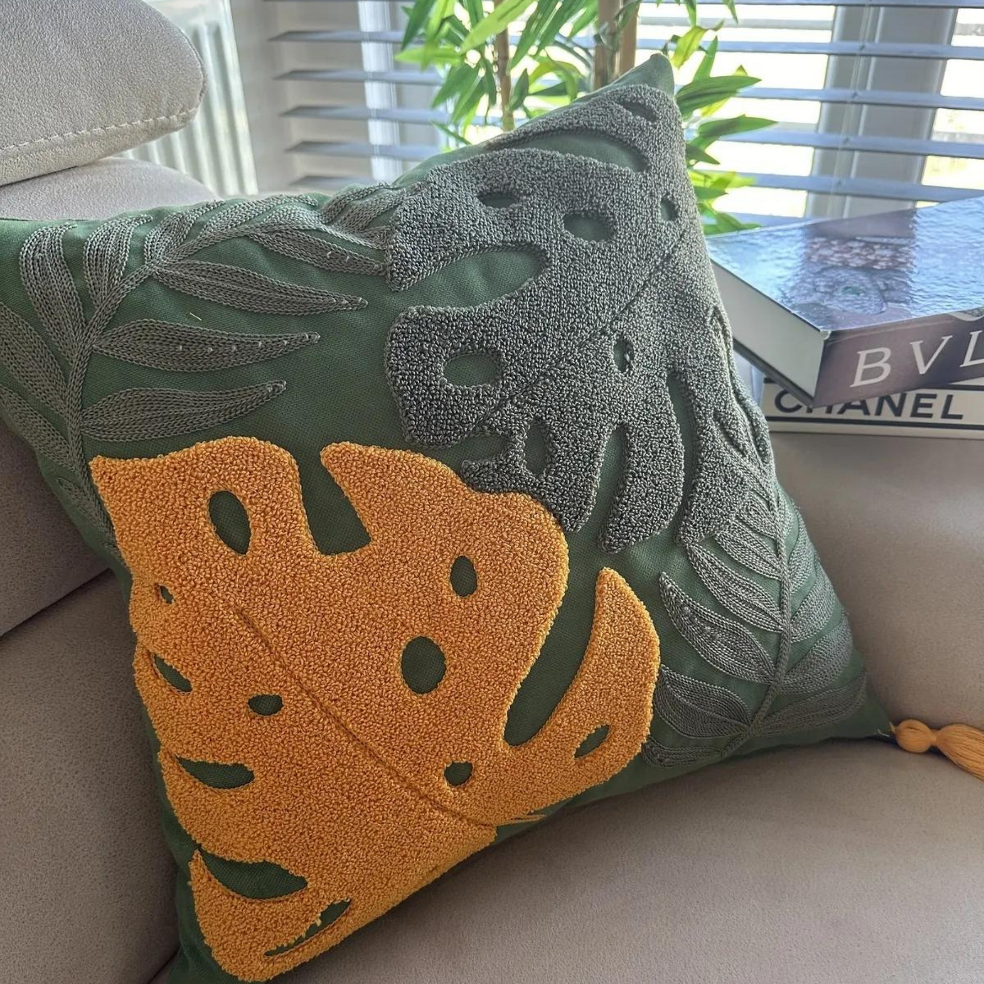 tropical-leaves-embroidered-pillow-cover-colorful-throw-punch-needle-pillow-cover-multi-color-burst-of-colors-pillowcase-unique-gift-idea
