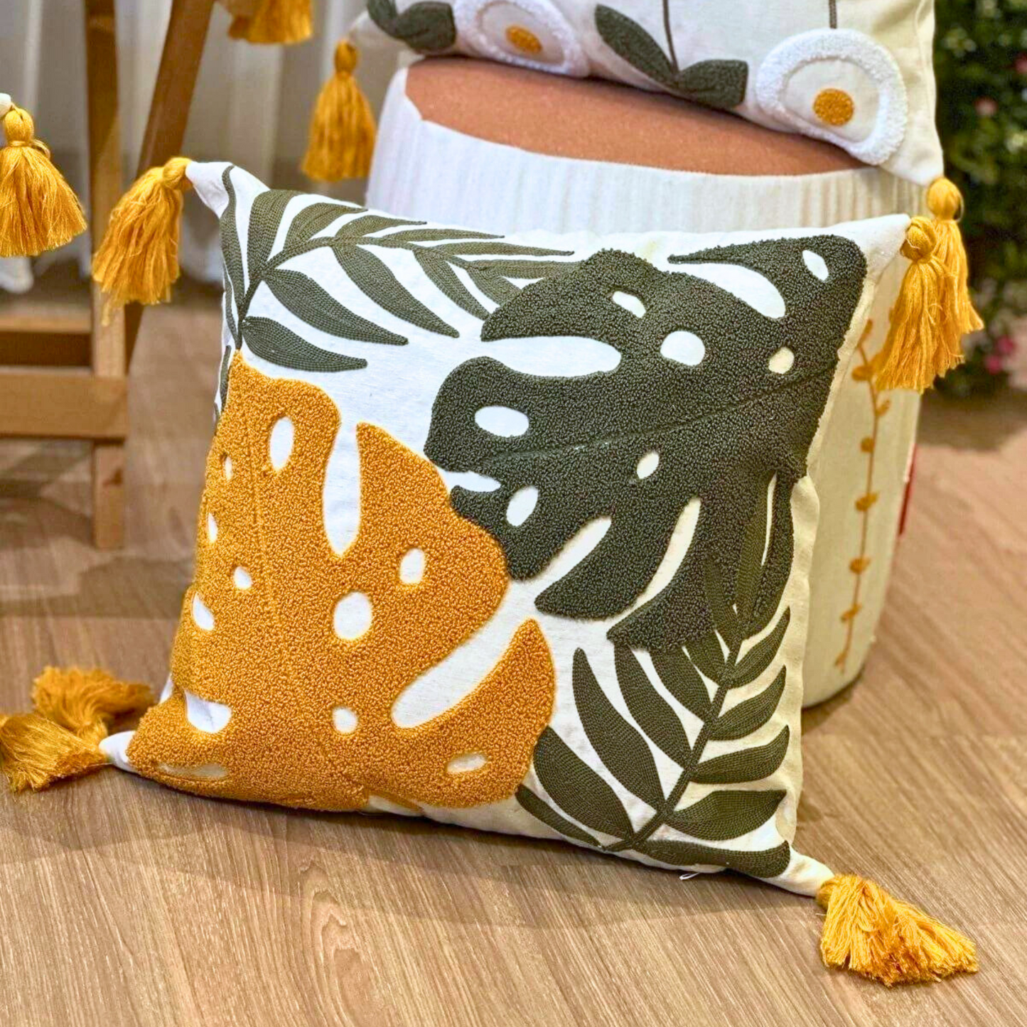 tropical-leaves-embroidered-pillow-cover-colorful-throw-punch-needle-pillow-cover-multi-color-burst-of-colors-pillowcase-unique-gift-idea