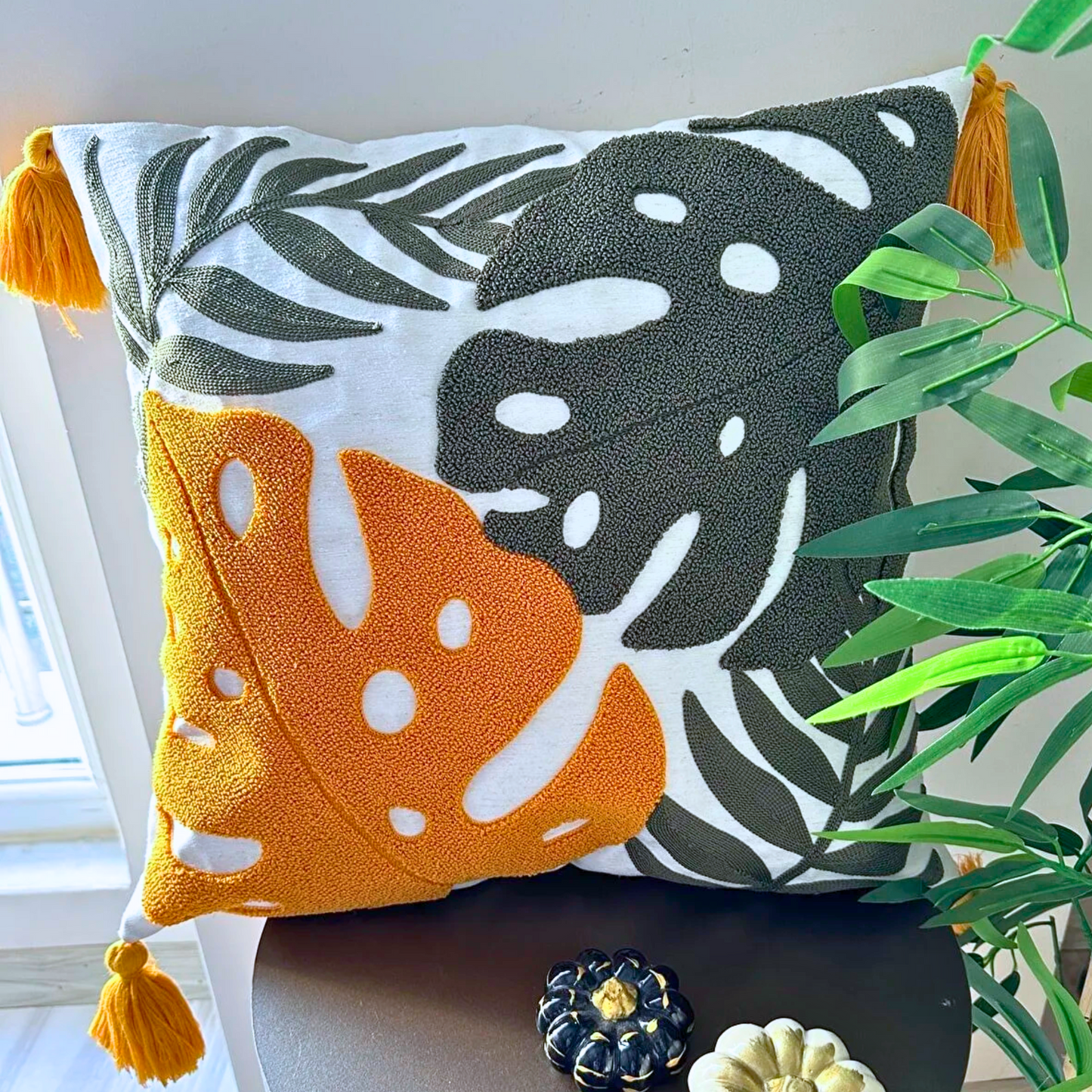 tropical-leaves-embroidered-pillow-cover-colorful-throw-punch-needle-pillow-cover-multi-color-burst-of-colors-pillowcase-unique-gift-idea